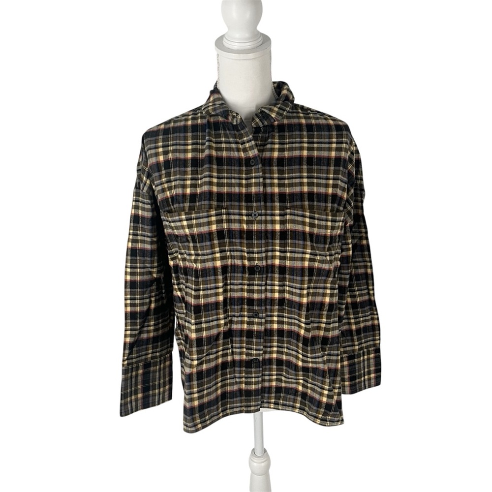 Everlane Button-Down Flannel Boxy Shirt Beeched Plaid Small NWT Women's